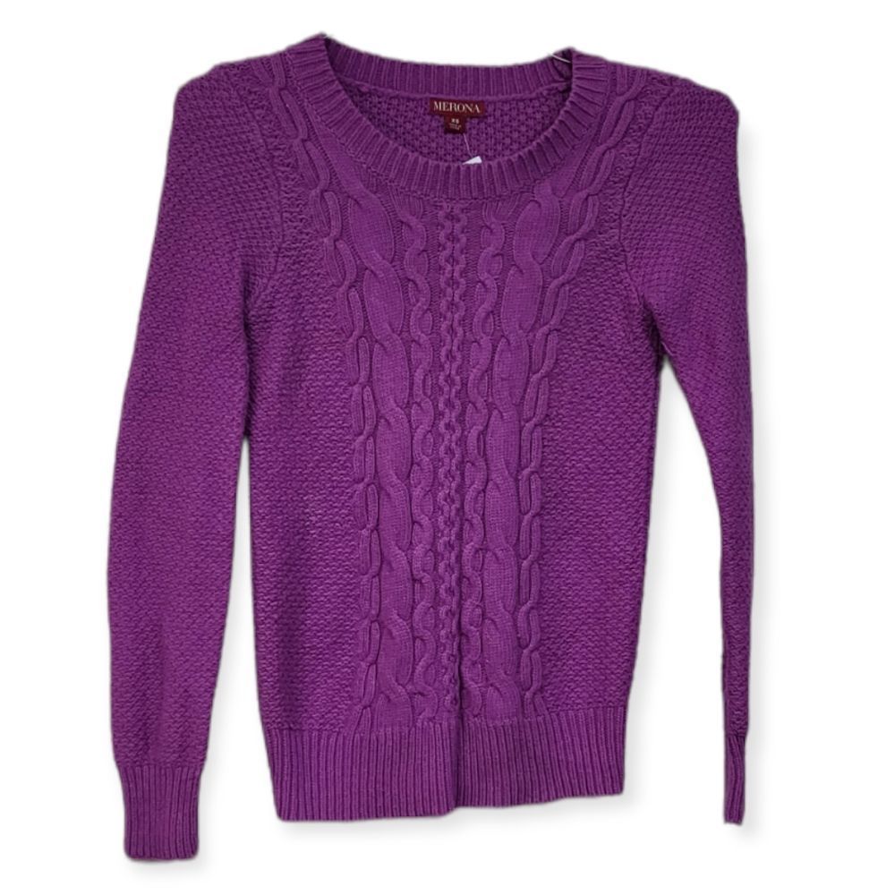 MERONA Purple Y2k Vintage Wool Rabbit-hair‎ Cable-knit Sweater XS